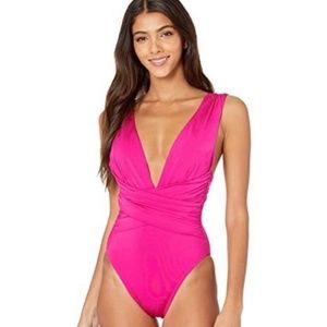 NWT $132 TRINA TURK US 10 HOT PINK WRAP PLUNGE